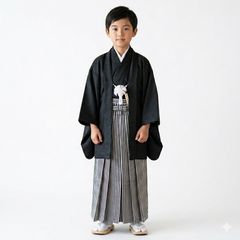 羽織 着物 長襦袢 3点セット 紋付 男児 ジュニア用 十歳用 黒地 紋入れ