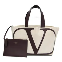 ヴァレンティノ・ガラヴァーニ(Valentino Garavani) Vロゴ ポーチ付き レディース レザー,キャンバス トートバッグ ボルドー,クリームのサムネイル