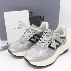 ITNAS32FM24U 美品 HOGAN ホーガン スニーカー フラットシューズ ローカットシューズ 靴 厚底 レザー メッシュ グレー シルバー レディース サイズ34 1/2のサムネイル