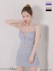 ブルー [GL4369-BL-2602]【ROBE de FLEURS Glossy/ローブドフルール グロッシー】ワンカラー/ キルティング/ ショルダーリボン/ セットアップ/ ミニドレス/ キャバドレス/ AngelR/ エンジェルアール
