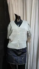 グレー 半袖 レイ ニット カーディガン