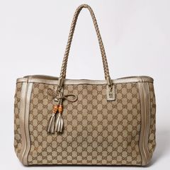 極美品】GUCCI グッチ GGキャンバス トート バンブー タッセル A4可 