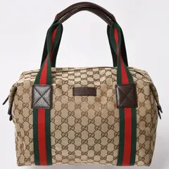 極美品 GUCCI グッチ GGキャンバスシェリーラインボストンバッグ トートバッグ 235135 497717 レザー ブラウン 中古 4a002060