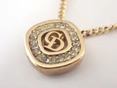 Christian Dior ディオール ラインストーン CDロゴ ネックレス ゴールド
