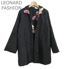 美品 レオナールファッション LEONARD FASHION パデッドコート ステンカラーコート スプリングコート 2WAY ライナー付き 中綿 裏地花柄 シルク100% ブラック サイズ11 レディースのサムネイル