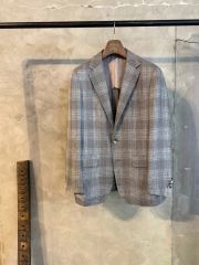LARDINI 3つボタン段返シングル ジャケット チェック ベージュ 44