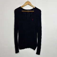 POLO RALPH LAUREN ポロ ラルフローレン ピマコットン Vネック ケーブル ニット プルオーバー ワンポイント ポニー 刺繍 古着 E655