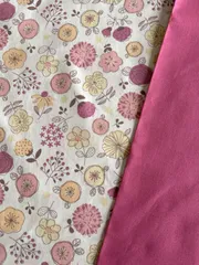 【ピンクの淡いポップなお花柄】と　無地のシーチング　50cmセット 配色生地セット