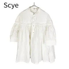 Scye サイ ブラウス 白 サイズ40 コットン100％ ギャザー 半袖 プルオーバー レディースのサムネイル