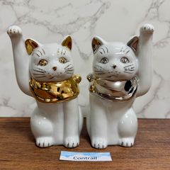 最終価格‼️☆ご縁猫☆招き猫 置物 ゴールド＆ホワイト - メルカリ