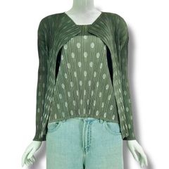 極美品 ISSEY MIYAKE イッセイミヤケ PLEATS PLEASE プリーツプリーズ カーディガン カットソー 2点セット アンサンブル ドット柄 グリーン サイズ3