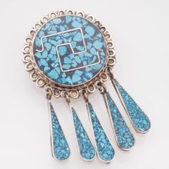 美品☆ズニ族 ブローチ ペンダントトップ ターコイズ円形ブローチ