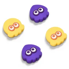 FUNLAB Switch 2 サムグリップ ジョイスティックキャップ Nintendo Switch 2/ Proコントローラー対応 かわいいシリコンアナログスティックカバー 4個 - イエロー&パープル、タコ&イカ