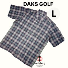 DAKS GOLF(ダックス）ハウスチェック柄 半袖ポロシャツ 日本製 白 L