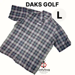 DAKS GOLF　ダックスゴルフ　半袖ゴルフシャツ　メンズリネンブレンド　レギュラーカラーシャツ　タータンチェック　モスグリーン　レッド　L　　値下げ不可のサムネイル