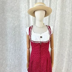 CHIEMSEER DIRNDL チロルワンピース ロング丈 ディアンドル風 小花柄 赤 フレアワンピース ドイツ民族衣装風 ヨーロッパ古着 ヴィンテージワンピース