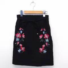 alicia PAGEBOY スカート タイト 膝丈 リボン紐 花 刺繍 F ブラック /ST10
