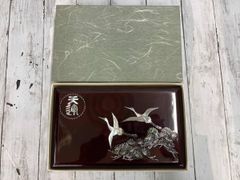 黒塗 三段重箱 鶴 松蒔絵 漆塗 木製 - メルカリ