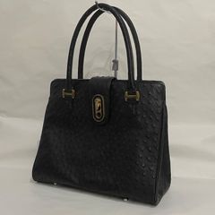 オーストリッチ ハンドバッグ トートバッグ レザー ブラック 黒 【A282