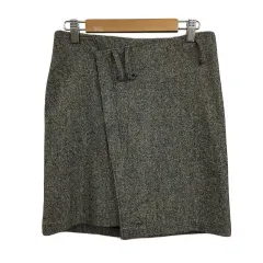 ダブルスタンダードクロージング ダブスタ DOUBLE STANDARD CLOTHING スカート タイト ミニ ラップ ミックス ツイード アシンメトリー 38 グレー 黒 ブラックのサムネイル