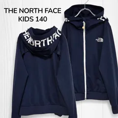 ノースフェイス　THE NORTH FACE　ジップアップパーカー　トラックジャケット　羽織り　キッズ　ジュニア　140　ネイビー　ロゴ刺繍　ビッグロゴ　韓国　古着
