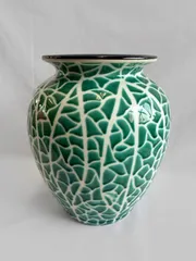 【高さ28cm】果物家具　メロンの花瓶　フラワーベース　大型花瓶　フルーツシリーズ　壺　緑　グリーン　レトロポップ 昭和レトロ　変わった壺