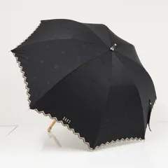 日傘 DAKS ダックス USED美品 晴雨兼用　ブラック スカラップ フリル 刺繍 ロゴ ドット UV 遮光 47cm S3938のサムネイル