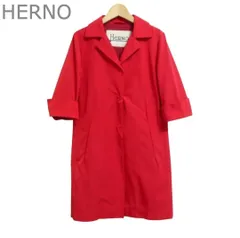 美品 ヘルノ HERNO チェスターコート スプリングコート ロングコート ロング丈 七分袖 シングル コットン×ポリエステル レッド サイズ42 レディースのサムネイル