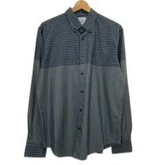 【中古】　Levi's　柄シャツ　長袖　シャツ　トップス　ボタンダウン　チェック　ストライプ　切替　バイカラー　赤タブ　スモールe　アメカジ　古着　/1554