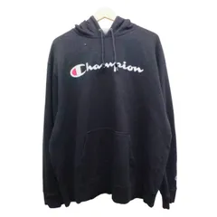 Champion チャンピオン プルオーバーパーカー XL ブラック ビッグロゴ フーディー スウェット 裏起毛 メンズ 古着 長袖 黒 オーバーサイズ ビッグシルエット カジュアル ストリート アメカジ  フロントロゴ