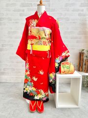 七五三 着物セット 赤 蝶 花柄 着付け小物付き | Mercari