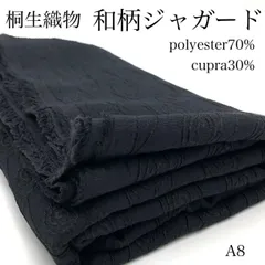 A8　桐生織物　和柄ジャガード　2ｍ　渦巻き模様　ブラック　生地　ポリエステル70％　キュプラ30％　生地　ハンドメイド　日本製　群馬県産　カサデパーノ　生地の家
