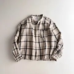 美品 / D.M.G. ドミンゴ / 麻100% 長袖 リネンチェック バンドカラー プルオーバー シャツ / 2 / ナチュラル×ブラック×ホワイト / 日本製 / ブラウス トップスのサムネイル