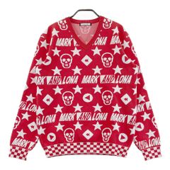 MARK & LONA スカル スター柄 Vネックニット レッド 48 - メルカリ