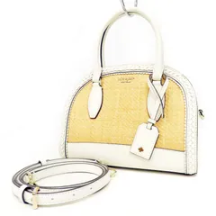 OA26595 美品 kate spade NEW YORK ケイトスペード レイリーストローミディアムドームサッチェル 2WAY ハンドバッグ かごバッグ ショルダーバッグ ナチュラル×白