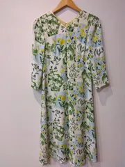 M20【美品】Sybilla　シビラ　ワンピース　グリーン系　花柄　7分袖　Mサイズ