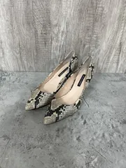 PARADIS COULEUR パラディクルール パイソン柄 ポインテッドトゥ ヒール パンプス size24.5/ベージュ×ブラック ■■ レディースのサムネイル