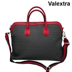 ヴァレクストラ Valextra ショルダー バッグ 鞄 K-VAL マイロゴ 2WAY シルバー金具 黒 赤 持ち手レザー メンズ 6V544