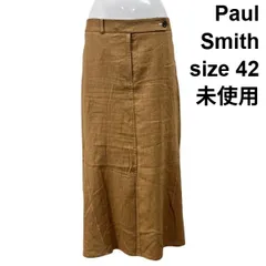 □ 未使用 ポールスミス Paul Smith フレア スカート ロング丈 ポケット ブラウン 麻混 42 XL 13号 レディース S6E381のサムネイル