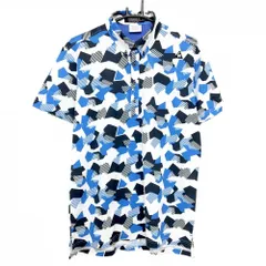 【美品】ルコックゴルフ 半袖ポロシャツ 白×ブルー 総柄 ボタンダウン  メンズ LL ゴルフウェア le coq sportifのサムネイル