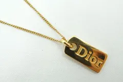 クリスチャン ディオール ヴィンテージ ドッグタグ ネックレス ペンダント プレート Unisex メッキ 金 ゴールド Christian Dior 6479j