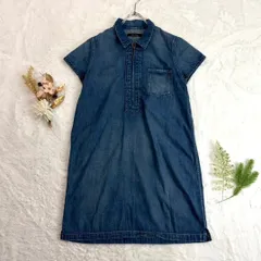 日本製 Johnbull ジョンブル 半袖 デニム ワンピース チュニック  ハーフジップ ポケット インディゴ ブルー フリーサイズのサムネイル