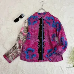 日本製 Rinascimento リナシメント 長袖 シャツ ブラウス ボタニカル 花柄 総柄 シルク/絹 100% ピンク レディース 11のサムネイル