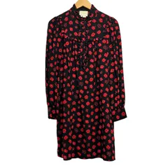 Kate spade(ケイトスペード) ワンピース サイズM レディース美品  - 黒×レッド×グレー 長袖/ひざ丈/花柄