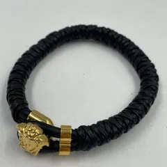 VERSACE  ヴェルサーチ メデューサ イントレチャートブレスレット ユニセックス レザー ブラック ゴールド 中古