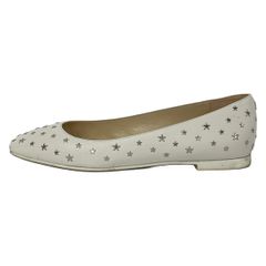 JIMMY CHOO flat shoes, size 36, women's - white leather with star/stud embellishments.