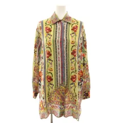 エトロ ETRO ロングシャツ ブラウス 長袖 花柄 絹 シルク混 38 黄緑 イエローグリーン 赤 レッド 191-14958-4309 /YT
