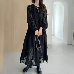 ワンピース   レディース レース ロングワンピース   パフスリーブ レイヤード 重ね着 透け感 フレア 長袖 ロング丈 花柄 シアー 羽織 おしゃれ 可愛い カジュアル エレガント フェミニン 女性 夏 