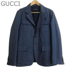 J7381 美品 グッチ Bee刺繍総柄テーラードジャケット サックスブルー48 