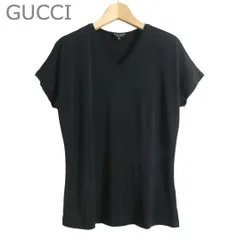 新品同様 グッチ GUCCI トムフォード期 カットソー Tシャツ ニット ストレッチ Vネック フレンチスリーブ 半袖 ブラック サイズ42 レディースのサムネイル